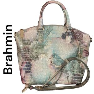 Brahmin Embossed Leather Multi Pastel Colored Handbag